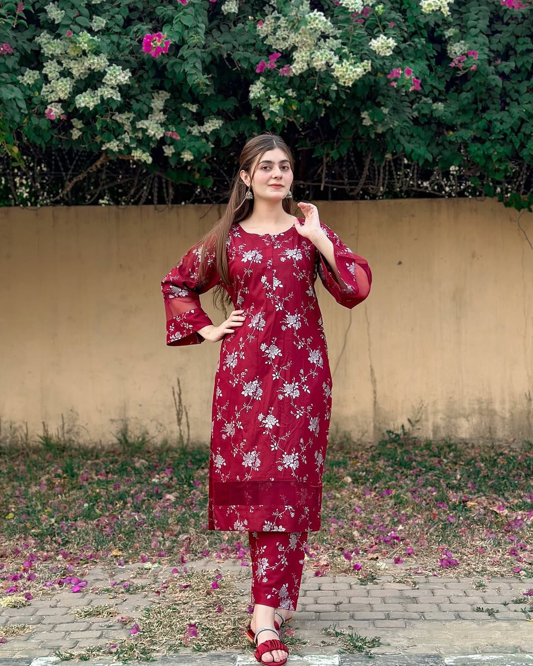 Azadi sale only 1800 Elegence Doriya cotton Blosom  printed Long lenth Co-ord 2p set