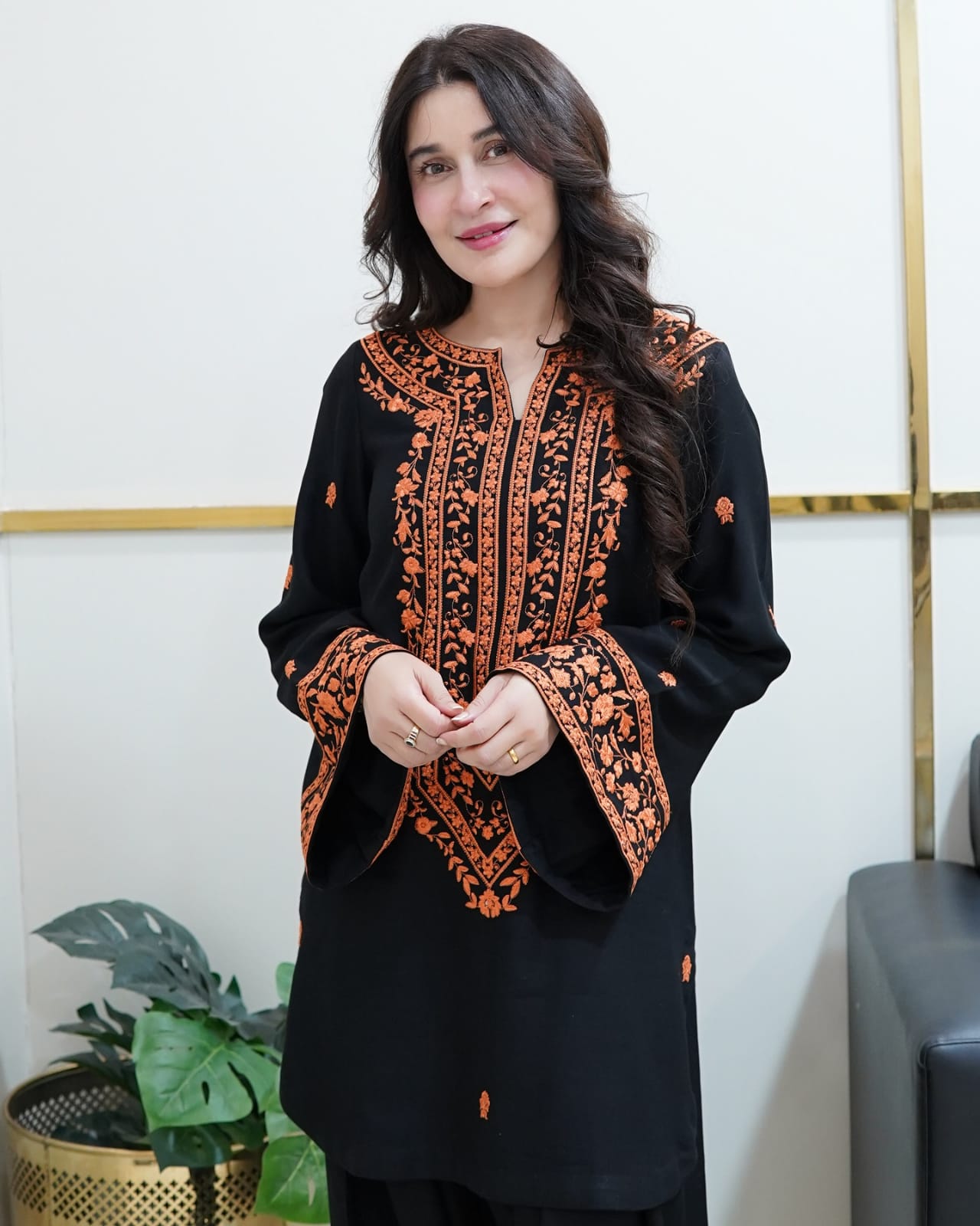 50%Azadi sale LONG NECK Embroidery Round Shirt With PLAZO