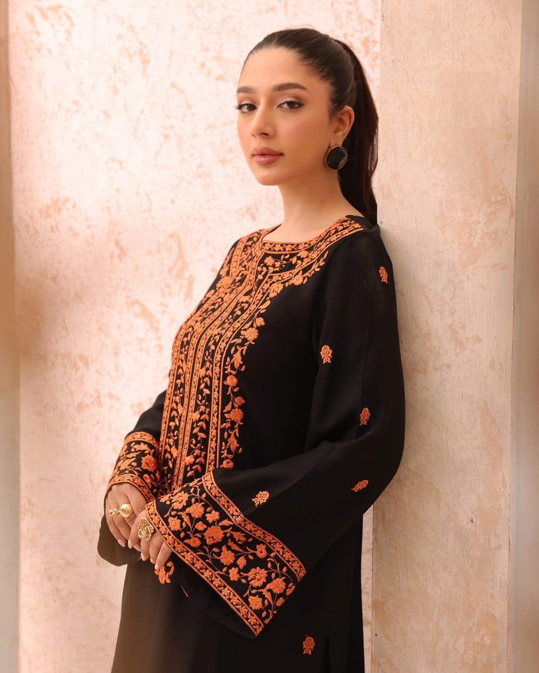 50%Azadi sale LONG NECK Embroidery Round Shirt With PLAZO