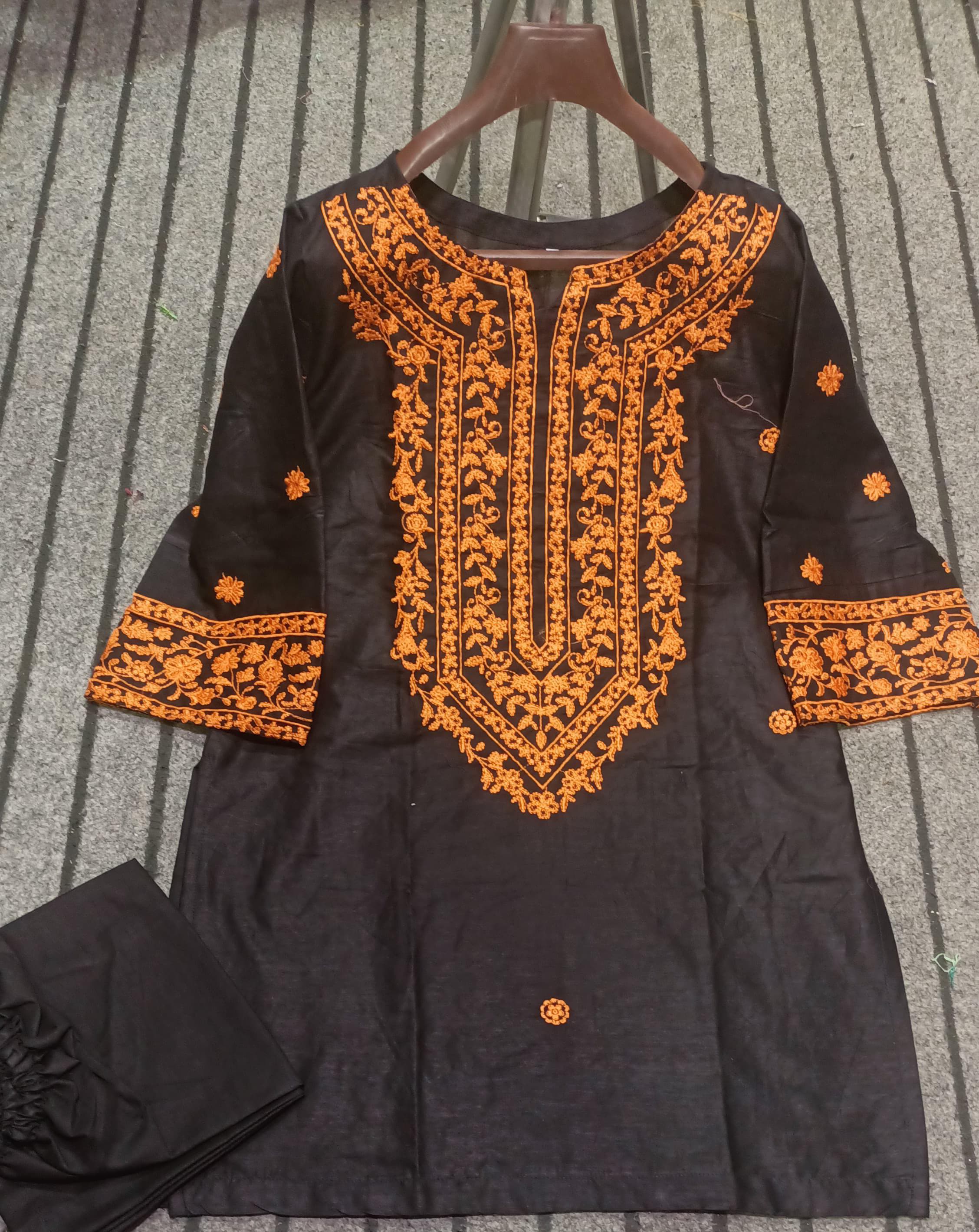 50%Azadi sale LONG NECK Embroidery Round Shirt With PLAZO