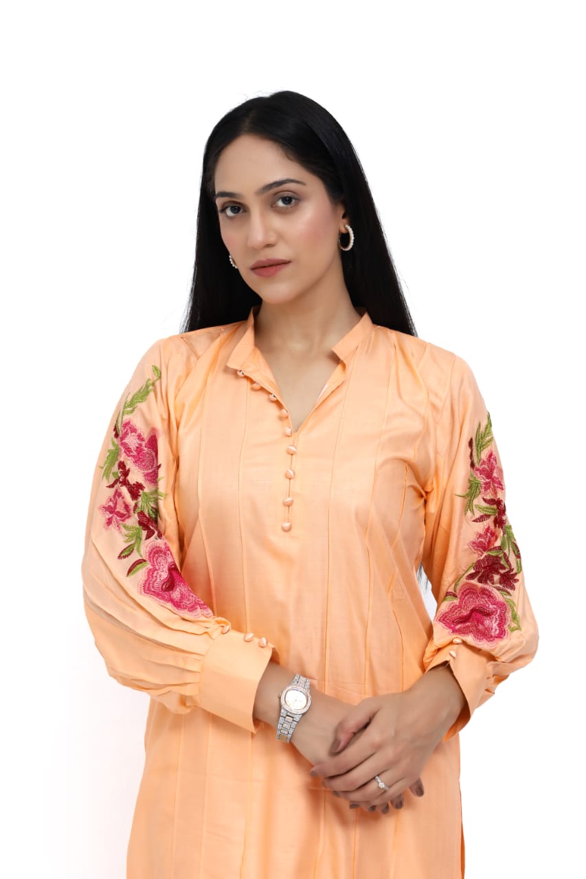 Elegant Sleeve Embroidery Two-Piece Suit