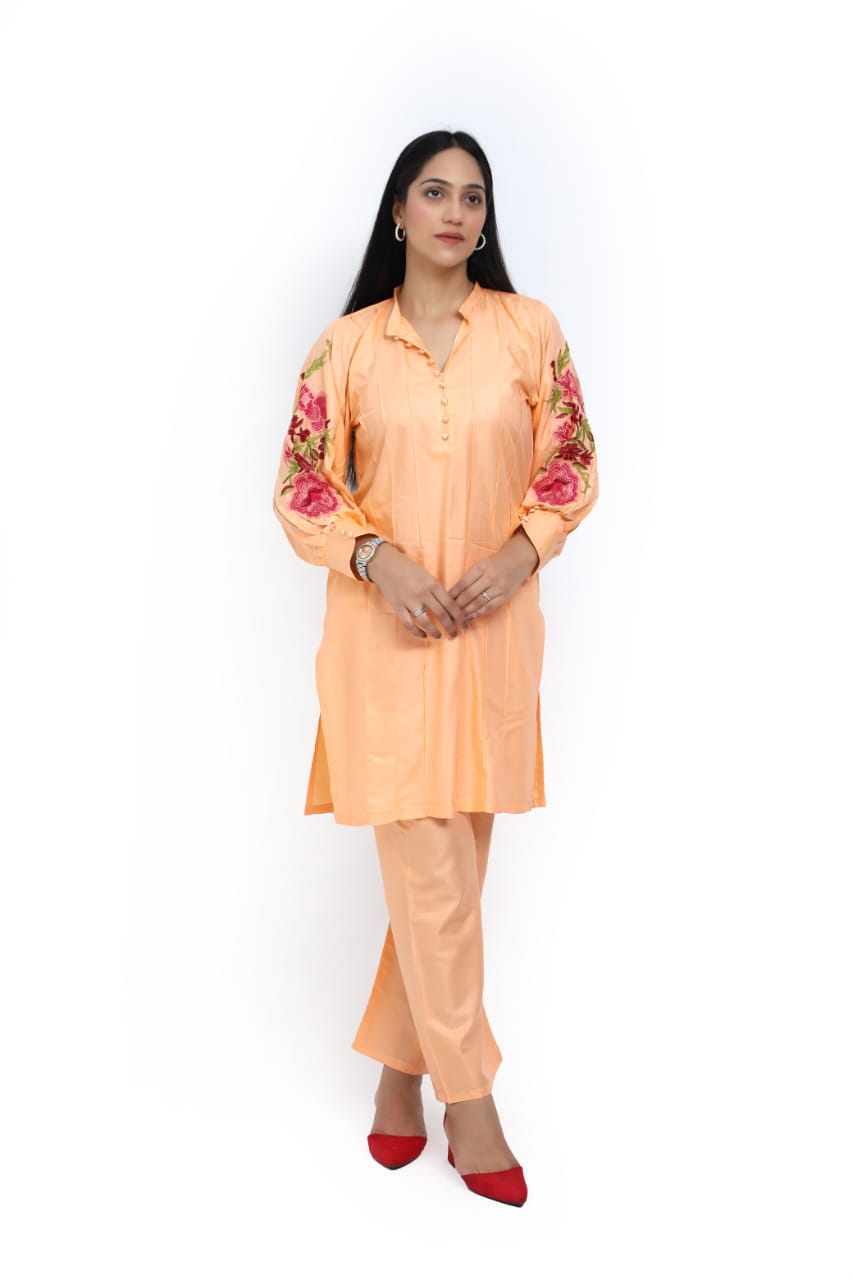 Elegant Sleeve Embroidery Two-Piece Suit